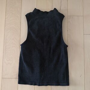 Eye Candy Charcoal Ribbed Mock Neck Tank Top